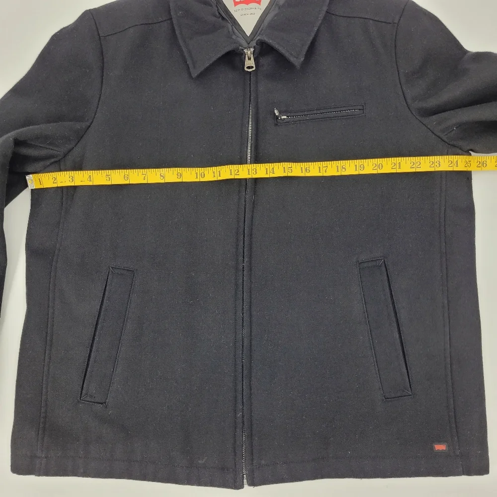 Levi's Coat Black Wool Blend Full Zip Pockets Collar Quilted Lined Mens Size XL